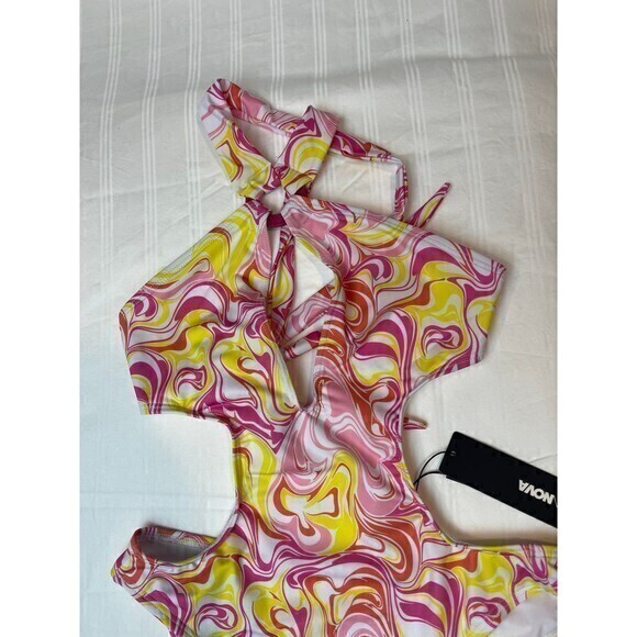 Abstract Open Sides Key Hole One‎ Piece Swimsuit Size Small RefM026 - Picture 6 of 7
